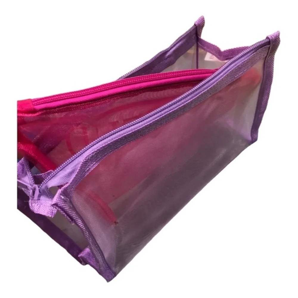 3pack Pink Makeup Purple & Black The Essentials mesh‎ cosmetic beauty bags pouch